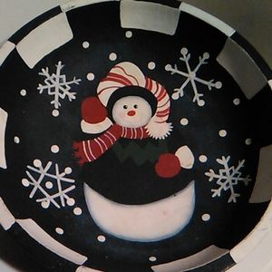 Wooden blue and white Snowman Bowl